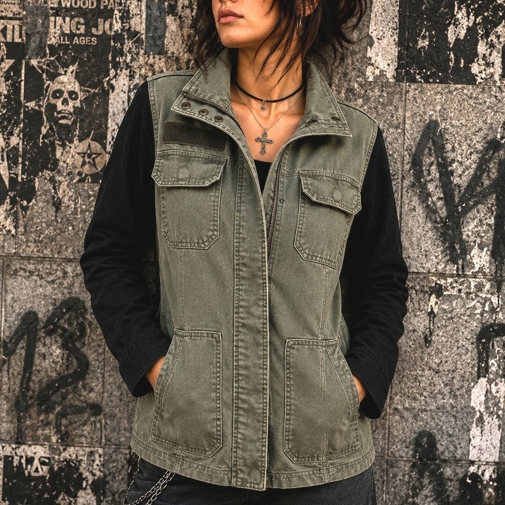 Fox Racing Women's Utility Jacket Olive Green Black Moto Military Cotton Sm